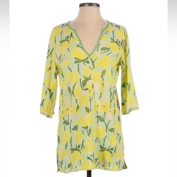 J. Crew Other - J. Crew Cotton Tunic Top Beach Coverup Swim Yellow Green Floral Size S Small